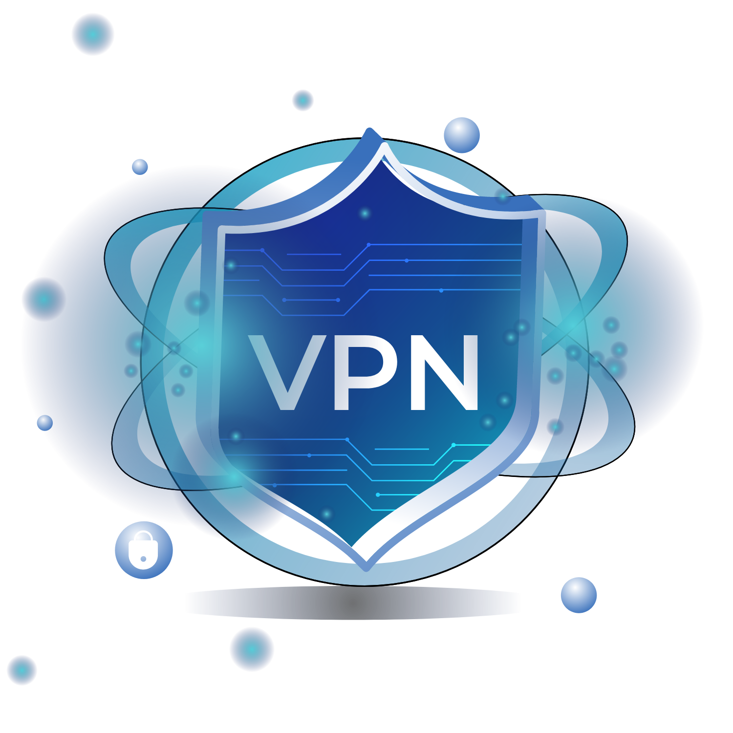 Logo VPN en bleu sur un bouclier virtuel